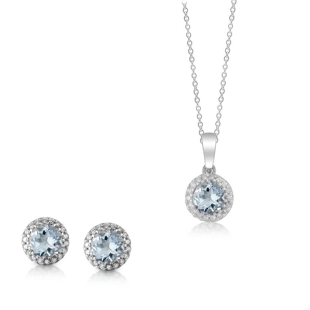 18ct Solid White Gold Natural Aquamarine Necklace Pendant Earrings Set –  Jewellery & Antiquity
