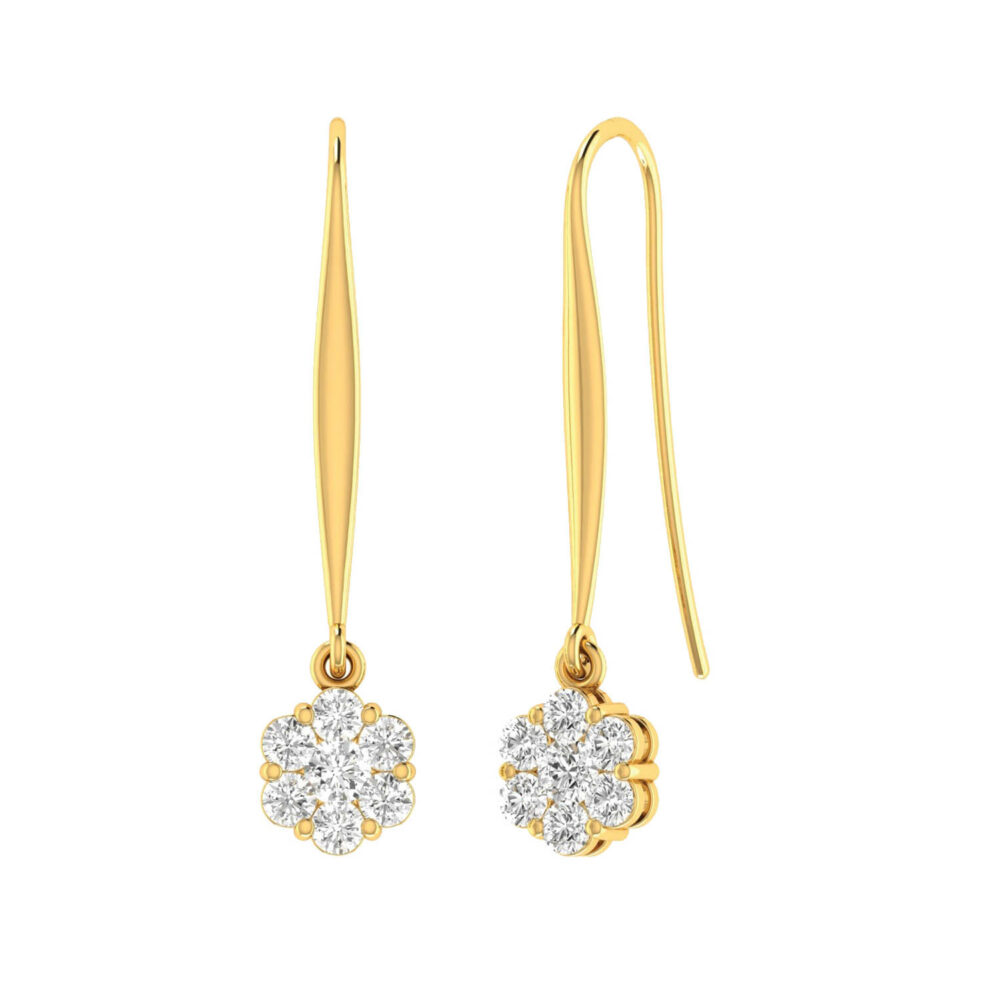 Cluster Hook Diamond Earrings with 0.75ct Diamonds in 9K Yellow Gold ...