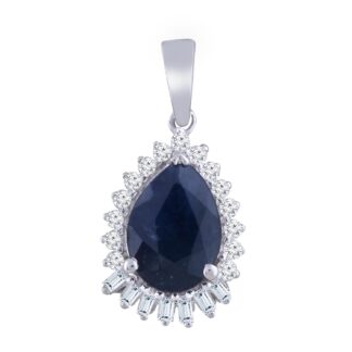 Pear Sapphire Pendant with 0.08ct Diamond In 9K White Gold