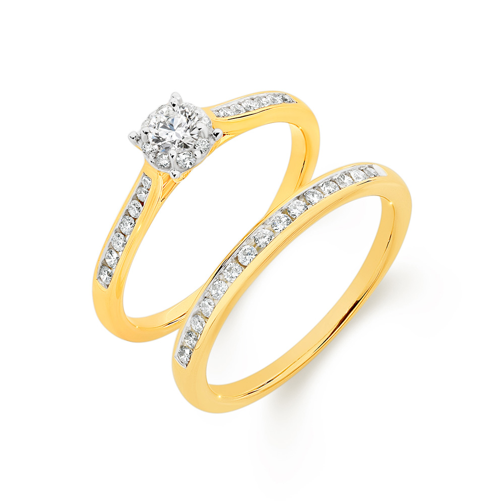 Engagment & Wedding Ring Set with 0.50ct Diamonds in 9K Yellow Gold ...