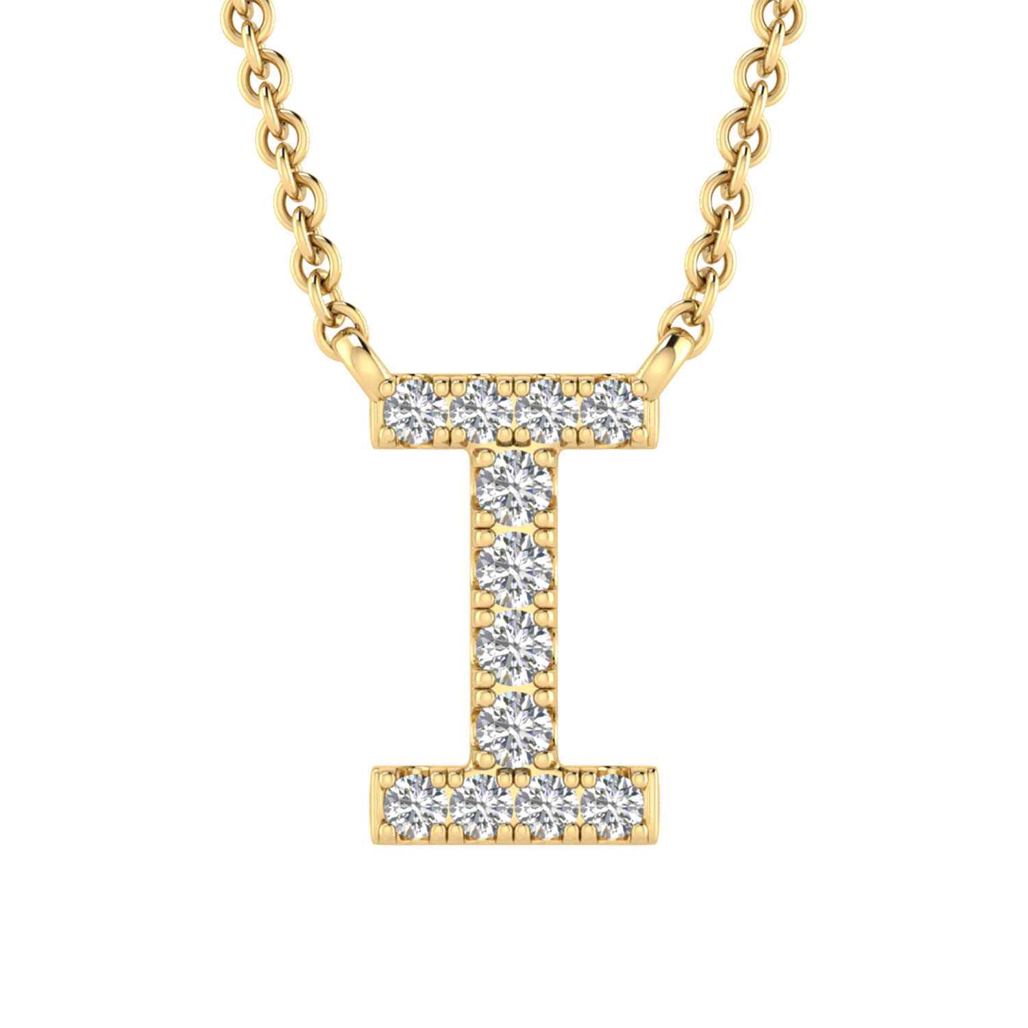 Initial 'I' Necklace with 0.06ct Diamonds in 9K Yellow Gold - Crown ...