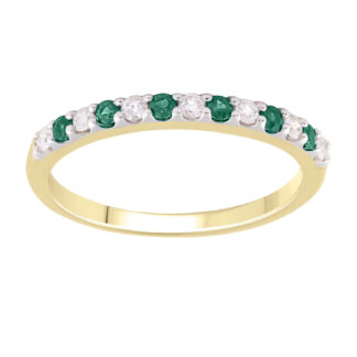 Emerald Ring with 0.15ct Diamonds in 9K Yellow Gold