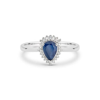 Pear Sapphire Ring with 0.08ct Diamonds in 9k White Gold