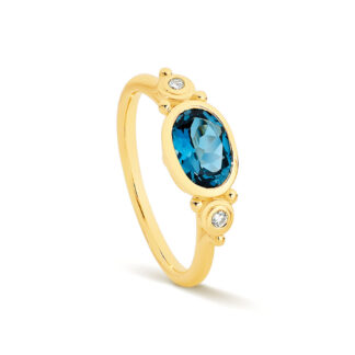 9k Gold Blue Topaz & Diamond Ring