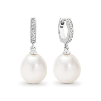 Sterling Silver South Sea Pearl & 0.09ct TW Diamond Earrings