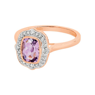9k Rose Gold Pink Amethyst & Diamond Ring