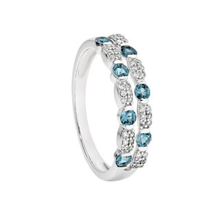 9k White Gold Blue Topaz & 0.16ct TW Diamond Dress Ring