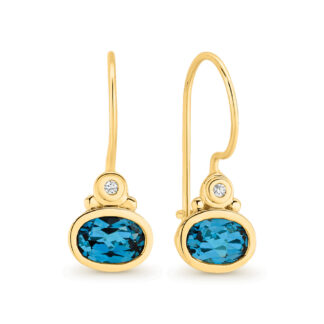 9k Gold Blue Topaz & Diamond Earrings